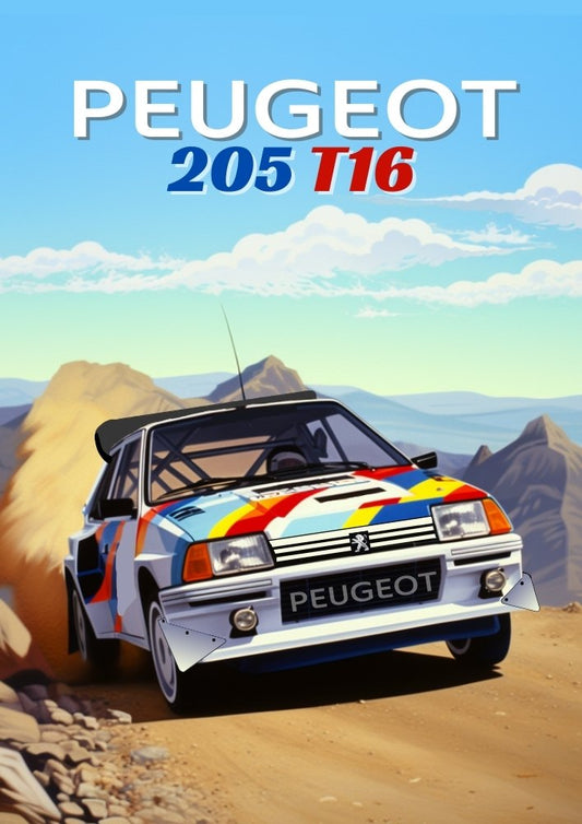Affiche Peugeot 205 T16 – Décoration murale emblématique du rallye Groupe B