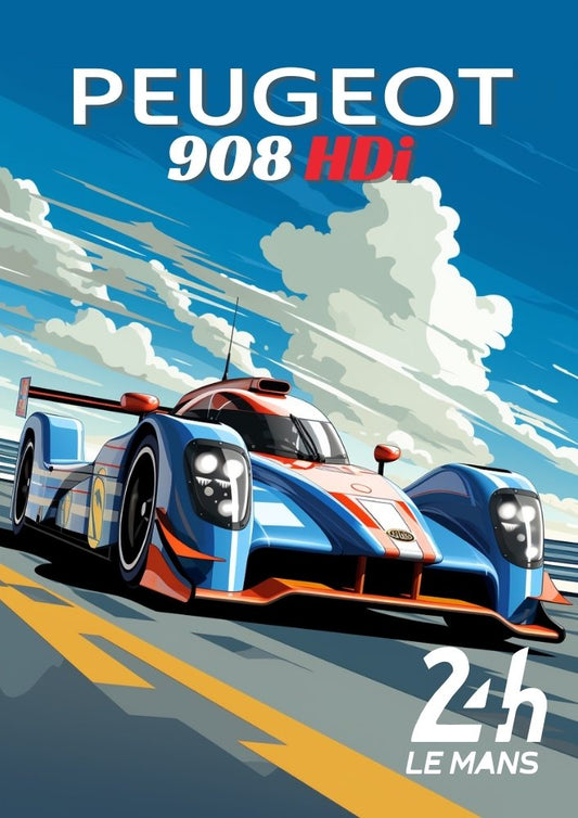 Affiche Peugeot 908 HDi FAP – Art mural prototype de voiture du Mans