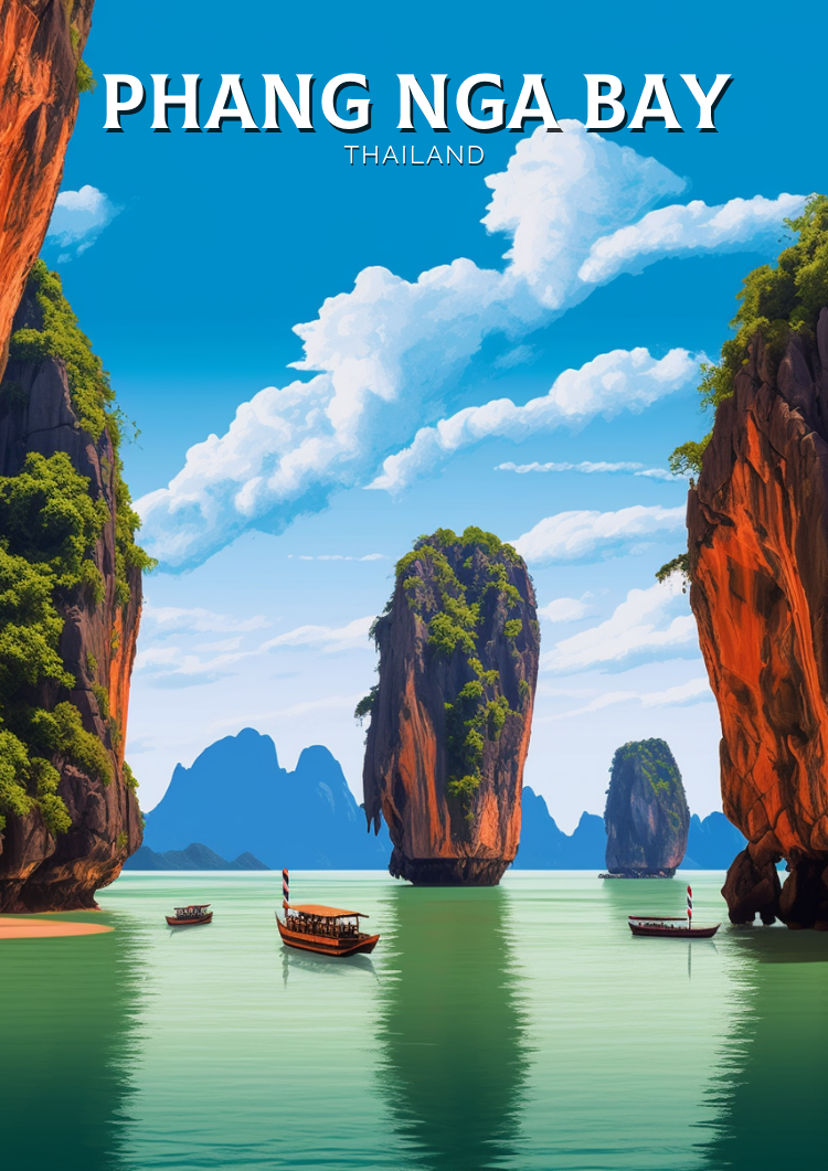 Affiche de voyage de la baie de Phang Nga - Art rétro thaïlandais