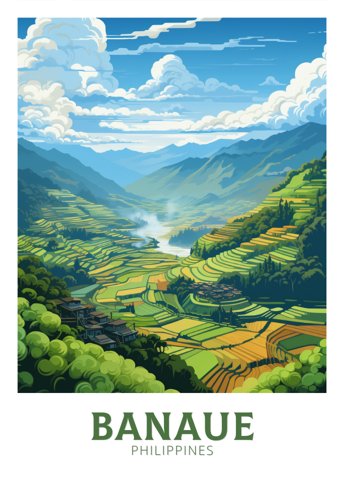 Banaue Travel Poster - Retro Philippines Art