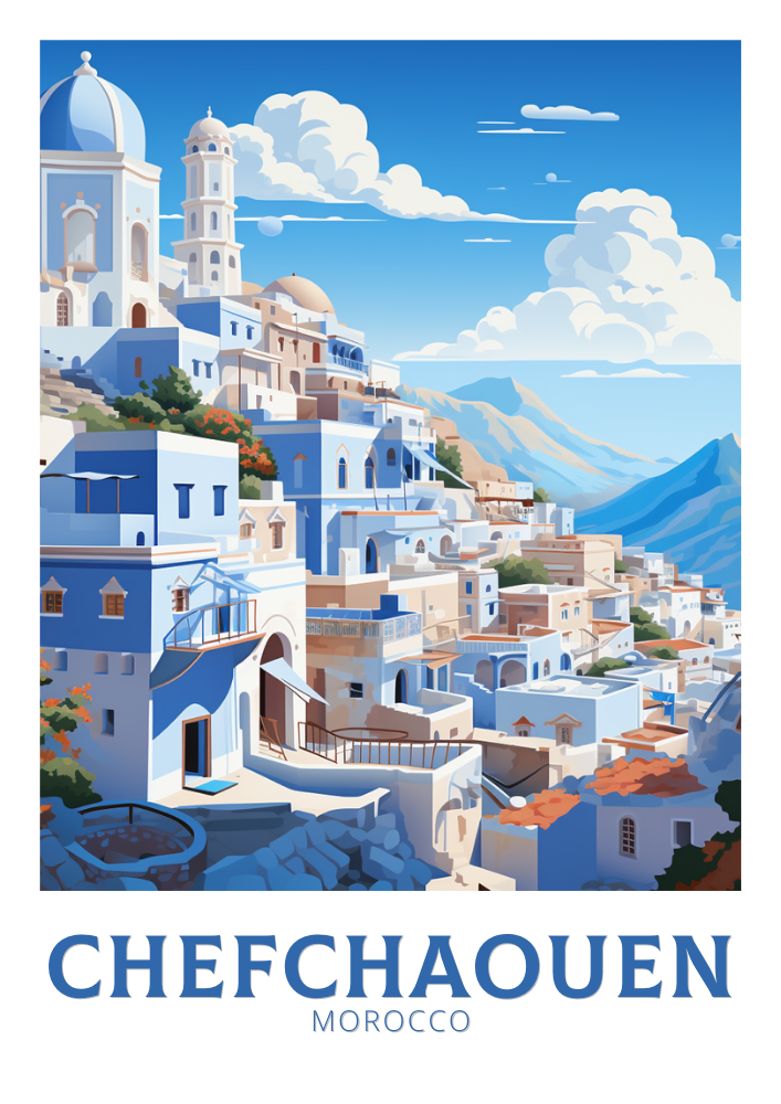 Chefchaouen Travel Poster - Retro Morocco Art