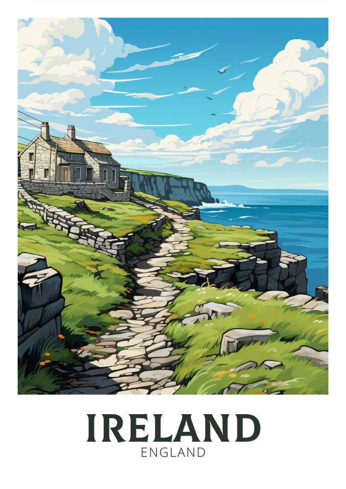 Affiche de voyage en Irlande - Illustration des falaises de Moher