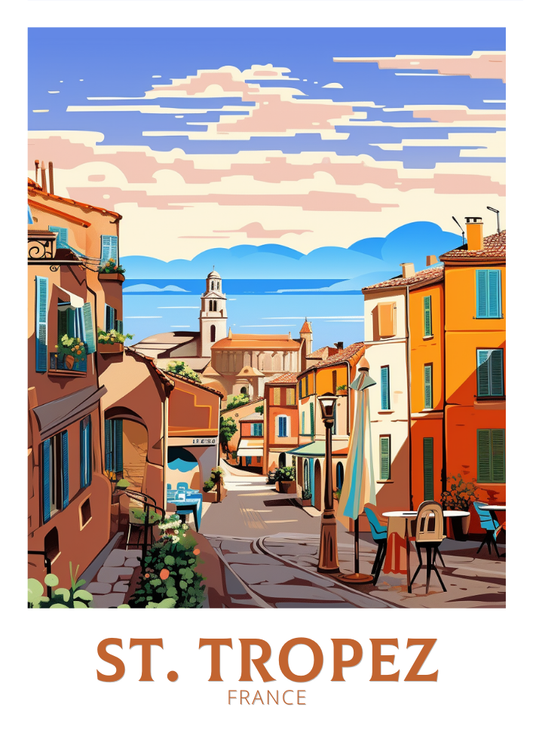 Affiche de voyage de Saint-Tropez - Illustration française