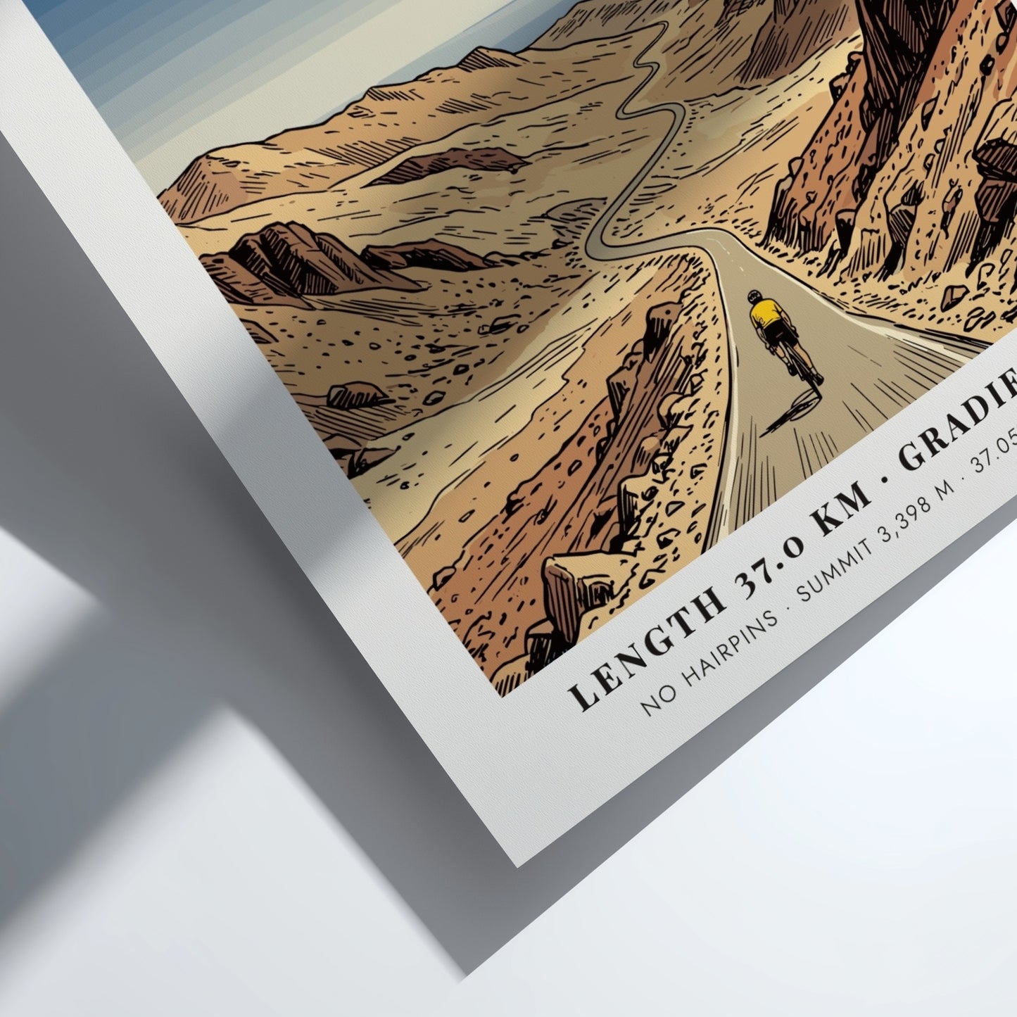 Poster of a cyclist climbing the rugged Pico Del Veleta in the Spanish Sierra Nevada.