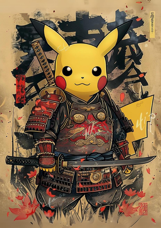 Affiche Pikachu Samouraï - Tapisserie japonaise, style anime