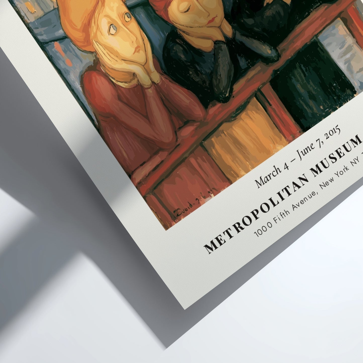 Edvard Munch poster featuring three women on a bridge in warm colors