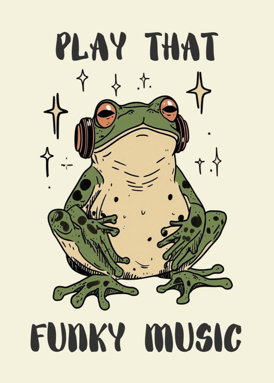 Play That Funky Music – Cool Frog Poster, Funny Retro Wall Art, DJ Frog Print, Quirky Music Decor, Hipster Illustration, Funky Room Aesthetic