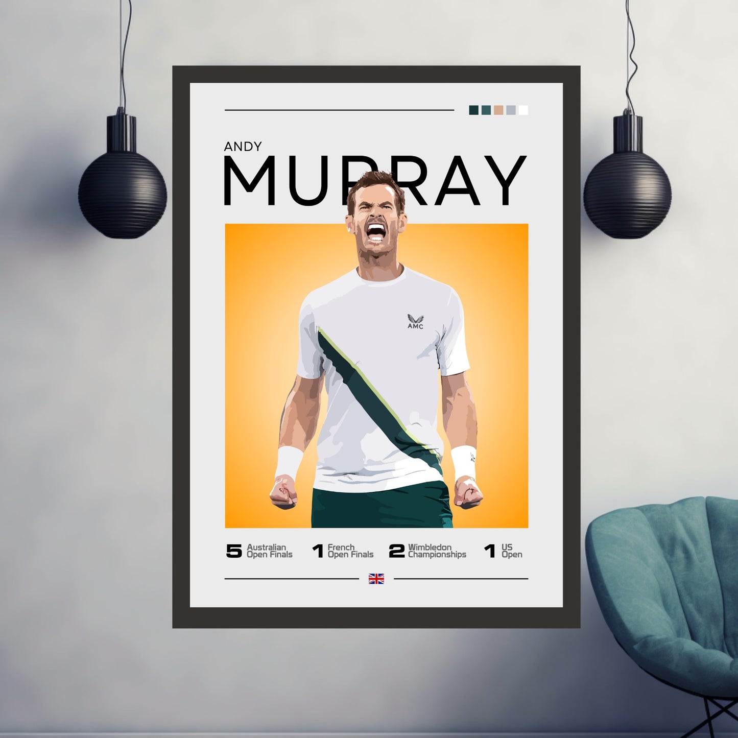 Andy Murray Poster – British Grand Slam Champion Tennis Art Print
