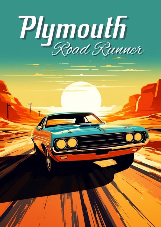 Affiche Plymouth Road Runner des années 1960 – Impression d'art mural classique représentant une voiture musclée