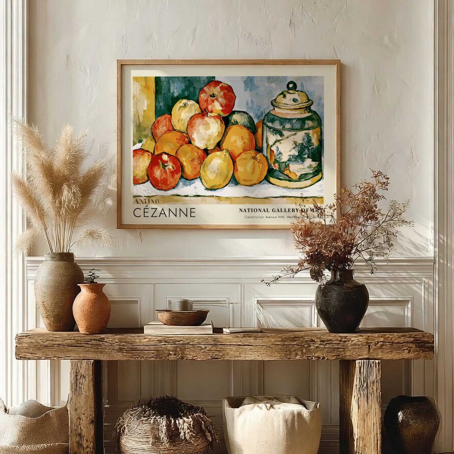 Wall art poster featuring Cézanne Pommes et Oranges still life with vibrant fruit arrangement