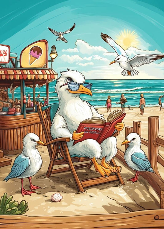 Funny Seagull Poster – Quirky Beach Art