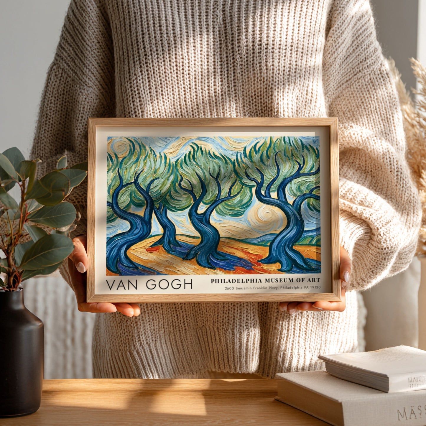 Van Gogh poster featuring a vibrant poppy field landscape with red flowers and swirling brush strokes