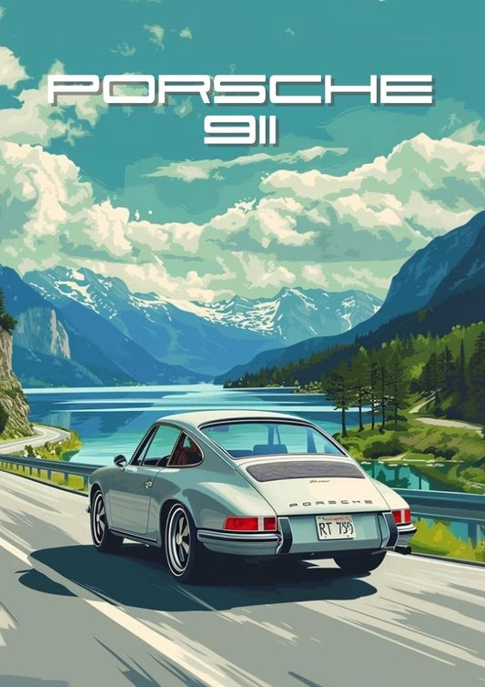 Affiche Porsche 911 – Décoration murale classique de voiture de sport allemande des années 1960