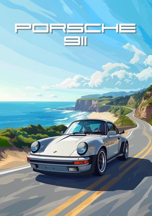 Affiche Porsche 911 – Décoration murale classique allemande des années 1980