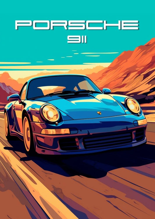 Affiche Porsche 911 – Décoration murale de voiture de sport allemande moderne des années 2010