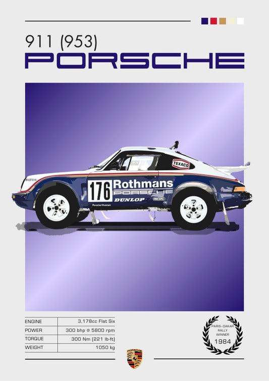 Affiche Porsche 911 953 – Décoration murale du rallye Dakar (vainqueur du Paris-Dakar 1984)
