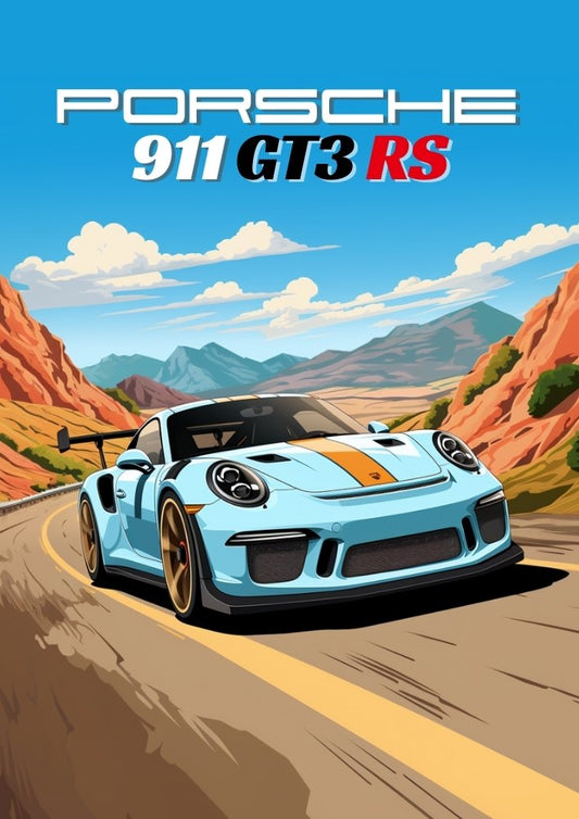 Affiche Porsche 911 GT3 RS – Décoration murale représentant une voiture de sport allemande haute performance