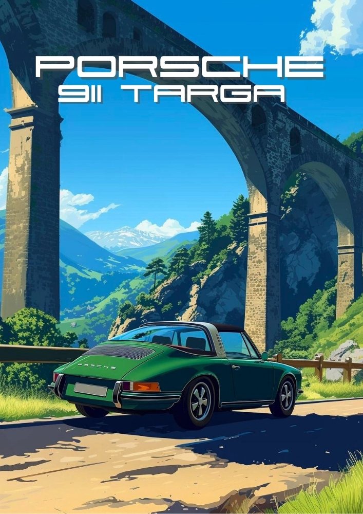 Impression Porsche 911 Targa – Décoration murale classique de voiture de sport allemande