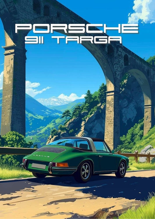 Impression Porsche 911 Targa – Décoration murale classique de voiture de sport allemande
