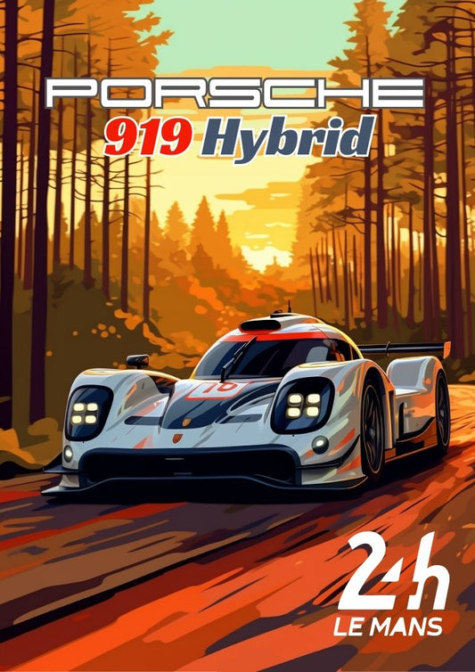 Affiche Porsche 919 Hybride – Prototype LMP1 victorieux au Mans