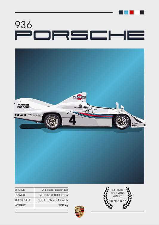 Affiche Porsche 936 – Prototype de voiture de course classique du Mans