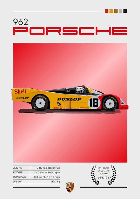 Affiche Porsche 962 – Décoration murale de légende du Groupe C et de l'IMSA
