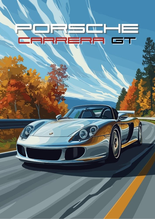 Impression Porsche Carrera GT – Décoration murale de supercar allemande haute performance des années 2000