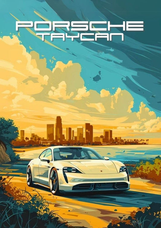 Porsche Taycan Poster – Modern Electric Porsche Car Wall Art Print