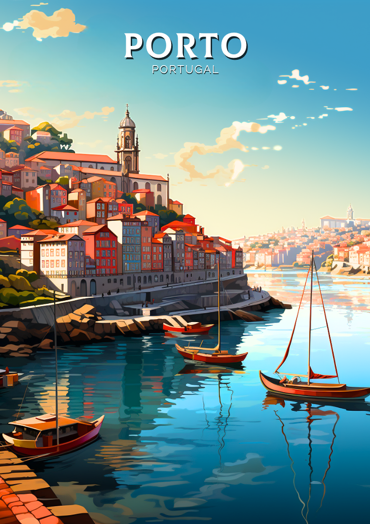 Affiche de voyage de Porto Ribera - Illustration du Portugal