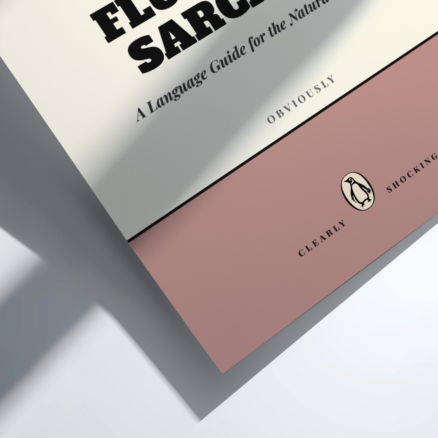 Funny quote poster featuring penguins book illustration with playful typography and warm colors