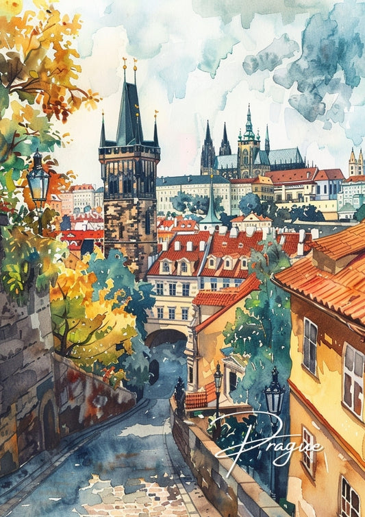 Affiche de voyage à Prague - Aquarelle