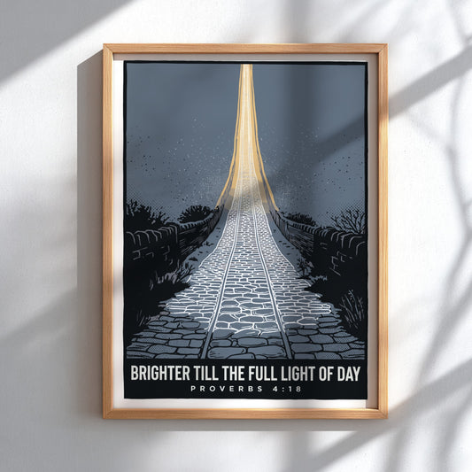 Poster displaying a stone path leading toward a glowing light with hopeful text underneath.