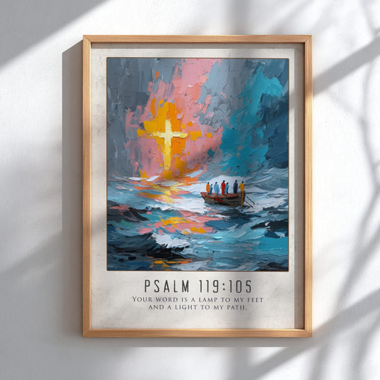 Psalm 119:105 Scripture Art - "Lamp and Light" Wall Print