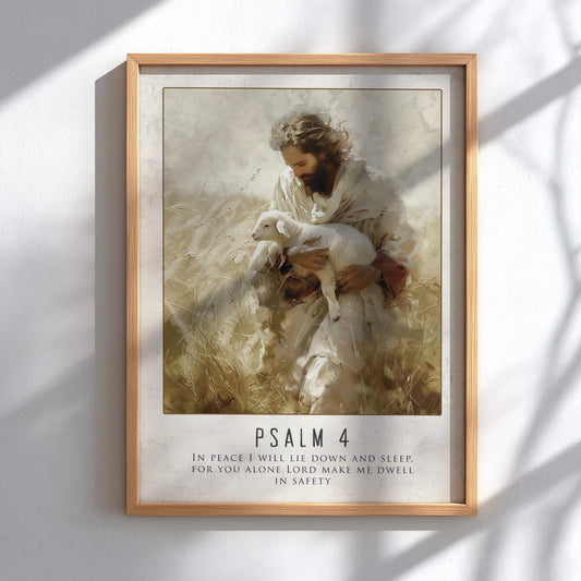Psalm 4 Scripture Print - "In Peace I Will Sleep" Wall Art