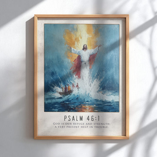 Psalm 46:1 Scripture Art - "Refuge and Strength" Wall Print