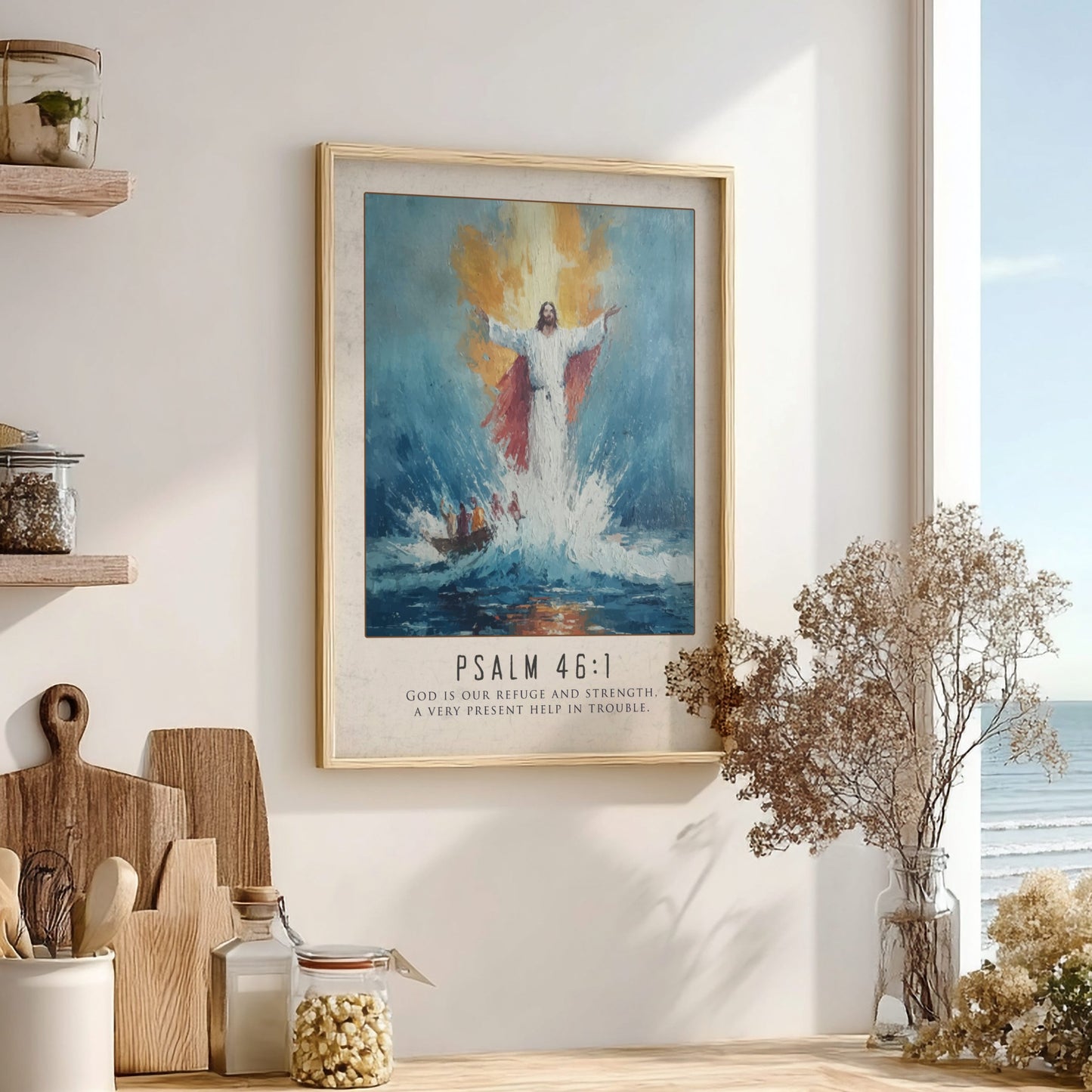 Psalm 46:1 Scripture Art - "Refuge and Strength" Wall Print