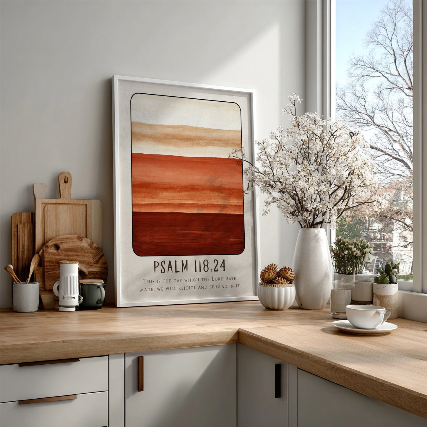 Psalm 118:24 poster featuring warm earthy colors and inspirational design for religious decor