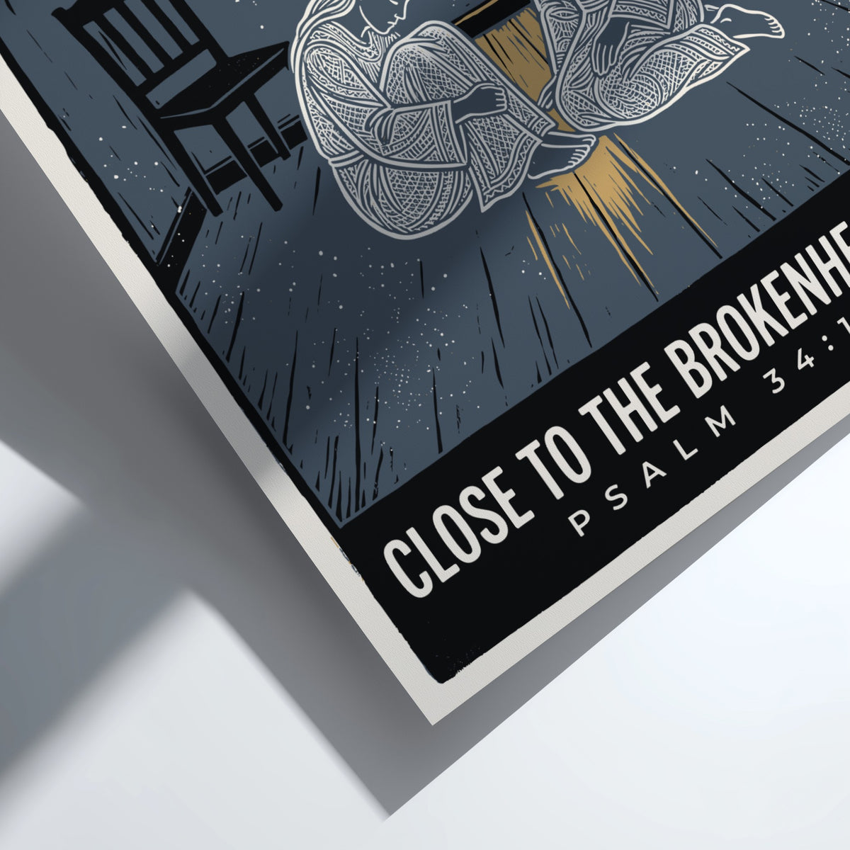 Poster featuring Close to the Brokenhearted text with a blue linocut style illustration.