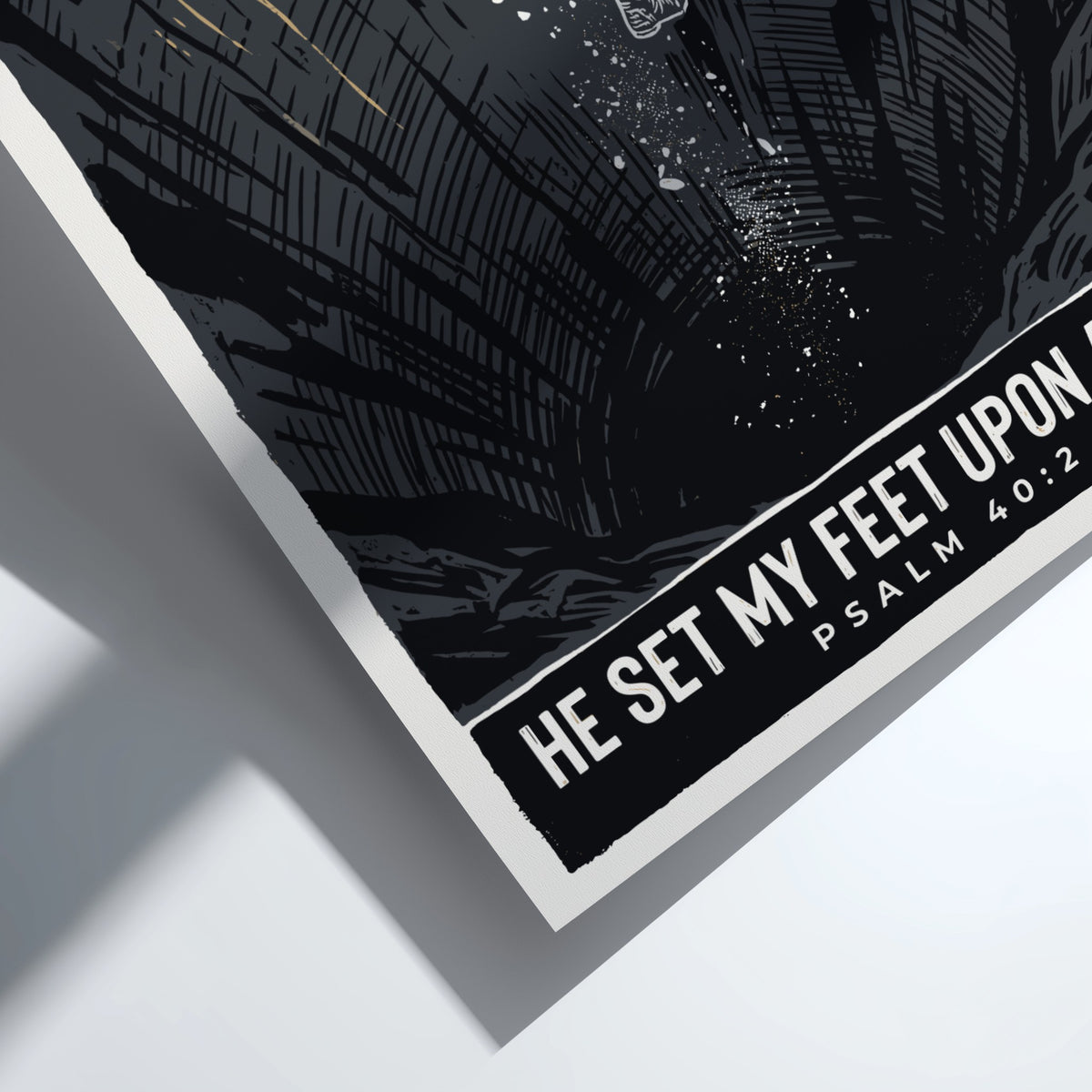 Poster showing a man climbing out of a dark cavern toward golden light.
