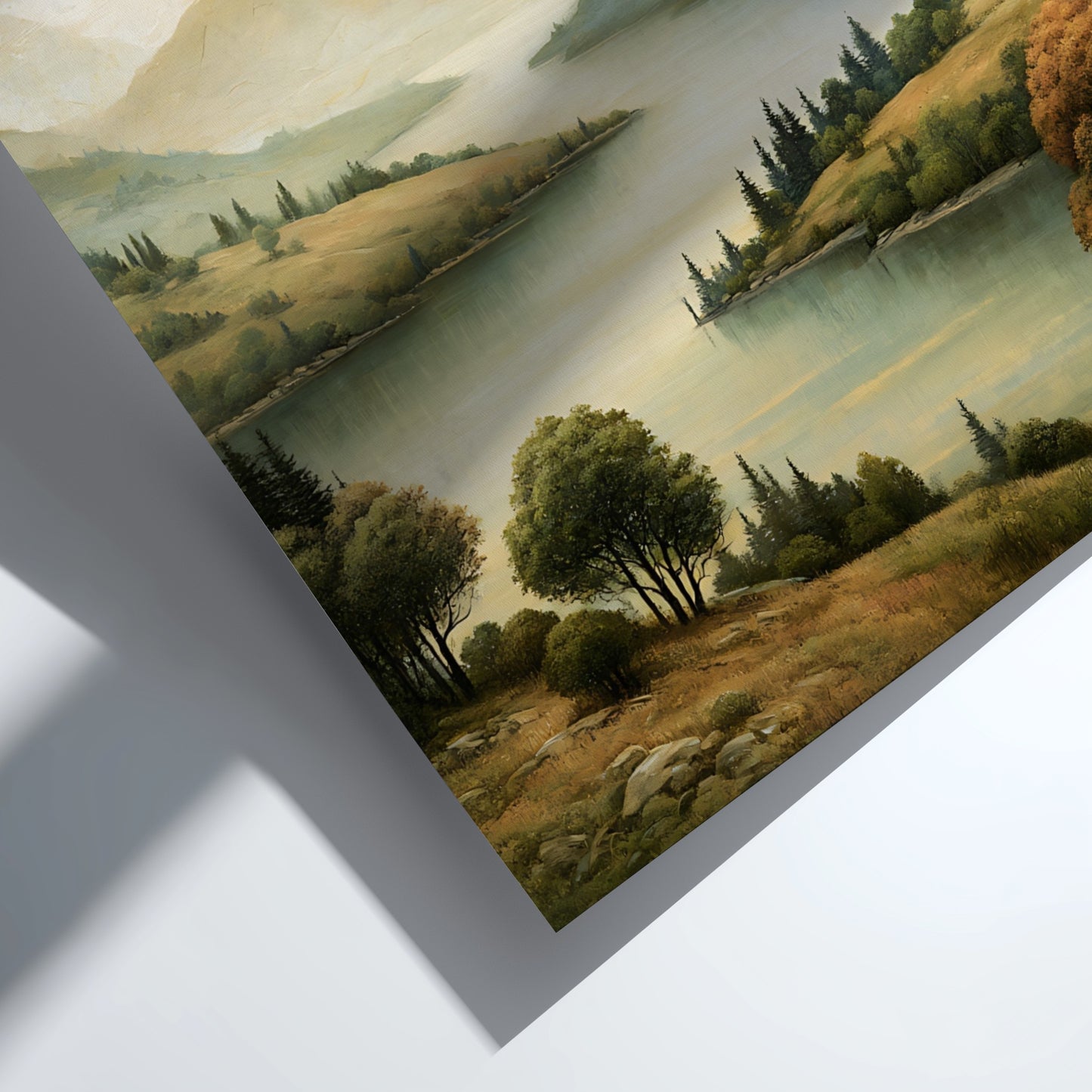 Poster featuring a serene river landscape with rolling hills and Psalm 8 text