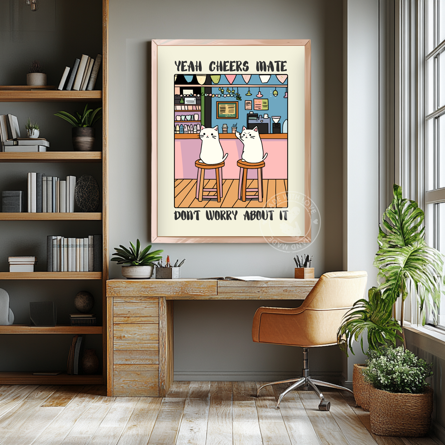 Funny Cat Bar Poster – Vintage-Style Drinking Art, Quirky Cat Illustration, Cheers Mate Print