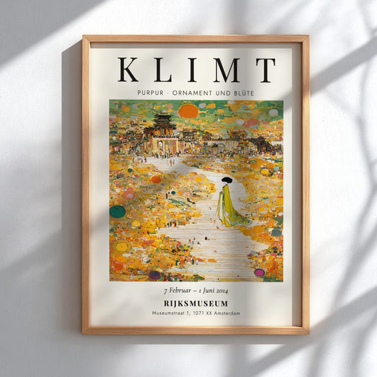 Poster inspired by Gustav Klimt featuring vibrant colors and intricate floral motifs