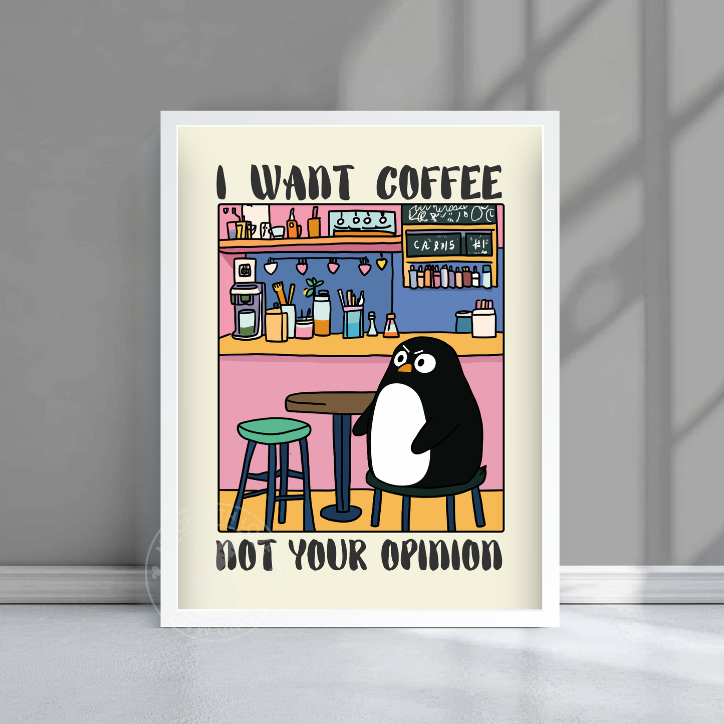 I want coffee not your opinion Peguin – Funny Penguin Poster, Cottagecore Aesthetic, Vintage Penguin Print, Humor Poster