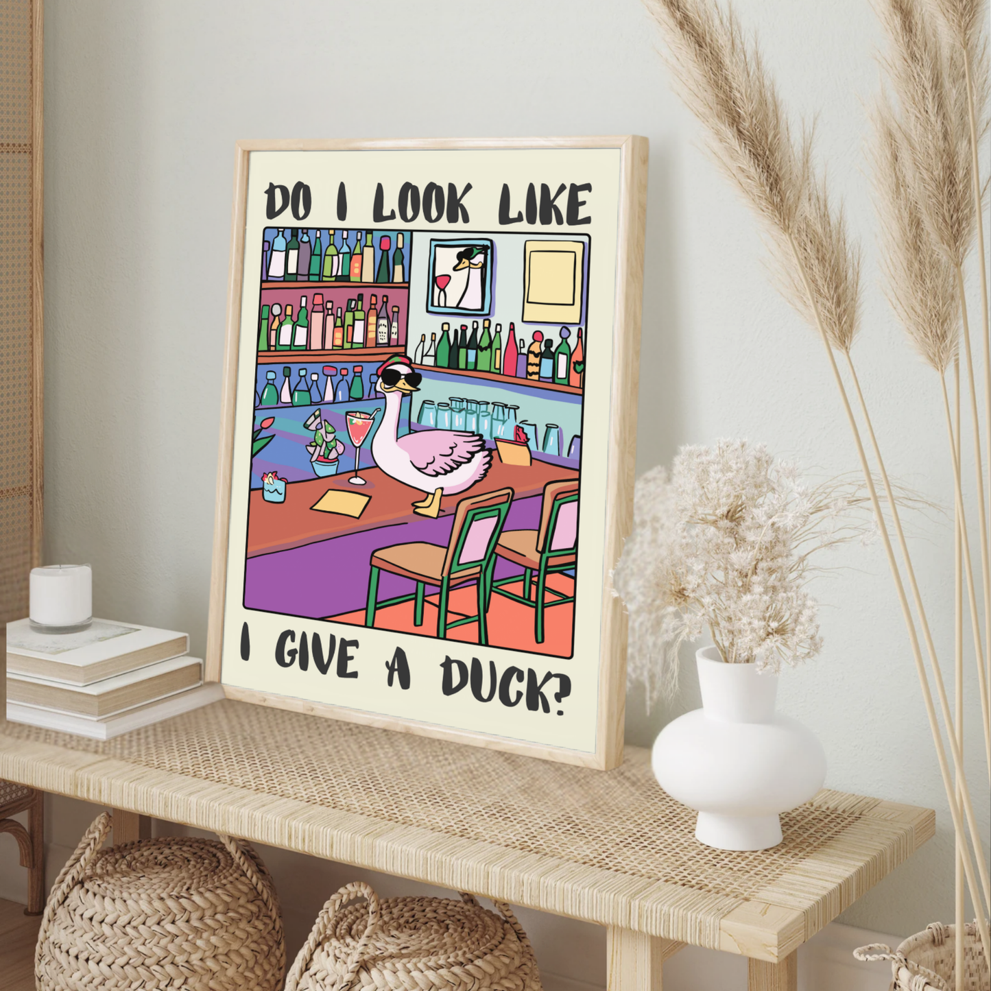 Funny Duck Bar Poster – “Do I Look Like I Give a Duck?” – Vintage Bar Decor, Humorous Drinking Print