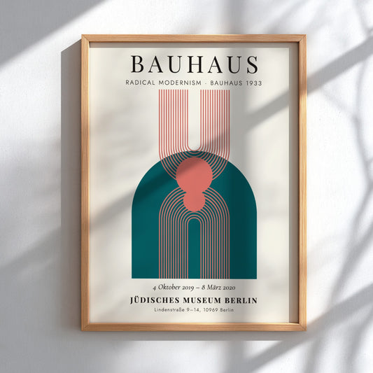 Bauhaus poster featuring geometric shapes and muted colors, modern design wall art