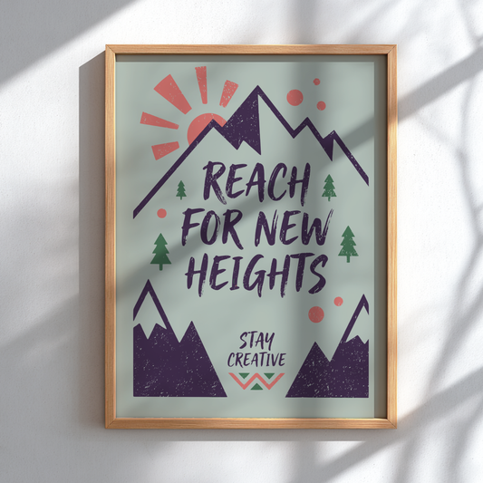 Reach For New Heights: Green - Modern Minimalist Motivational Wall Art