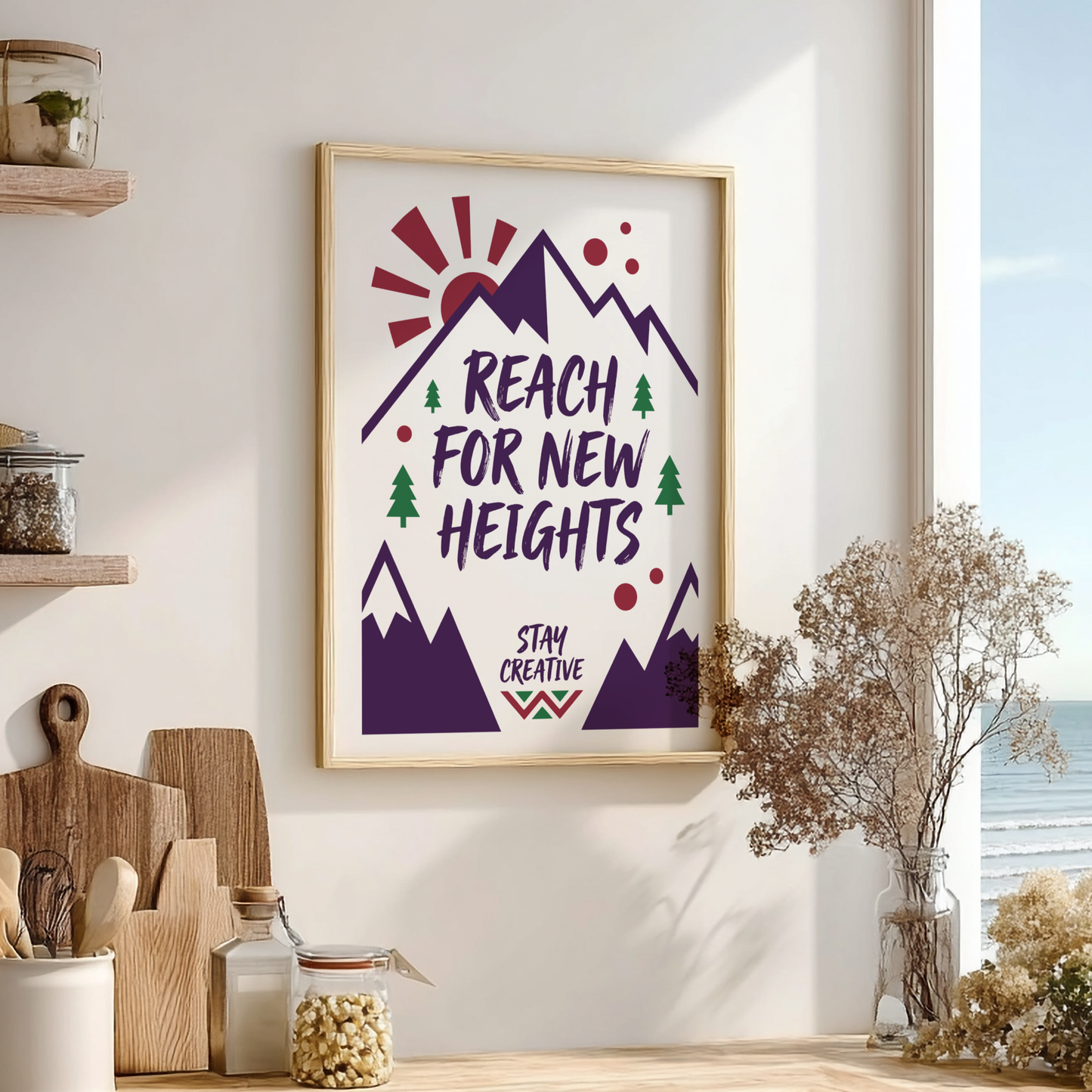 Reach For New Heights - White Minimalist Motivational Wall Art
