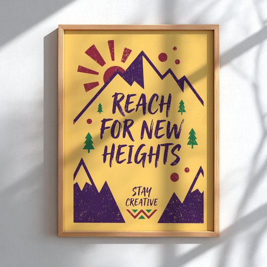 Reach For New Heights: Yellow - Modern Minimalist Motivational Wall Art