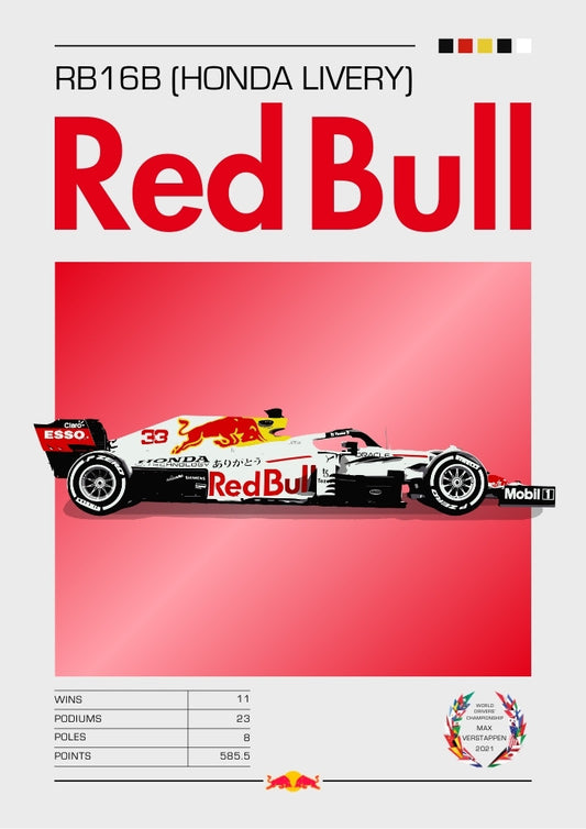 Affiche Red Bull RB16B – Décoration murale F1 Verstappen 2021