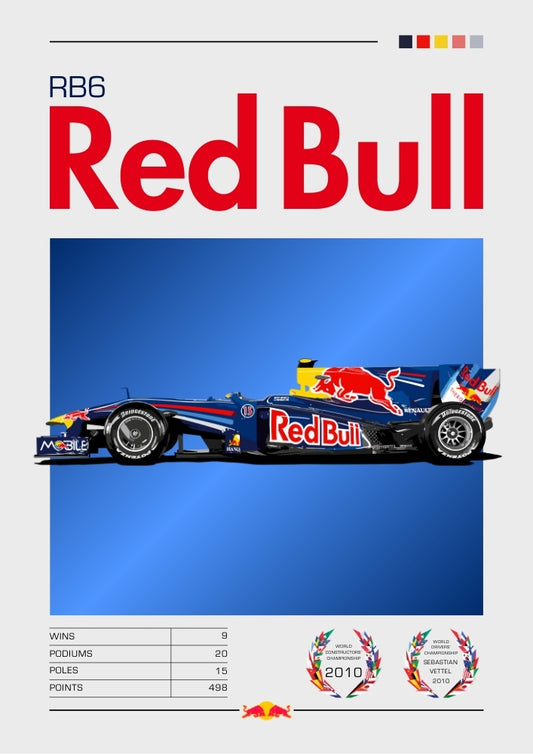 Affiche Red Bull RB6 F1 – La voiture de championnat 2010 de Vettel